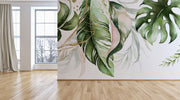 Green Pastel Leaves Tropical Wallpaper