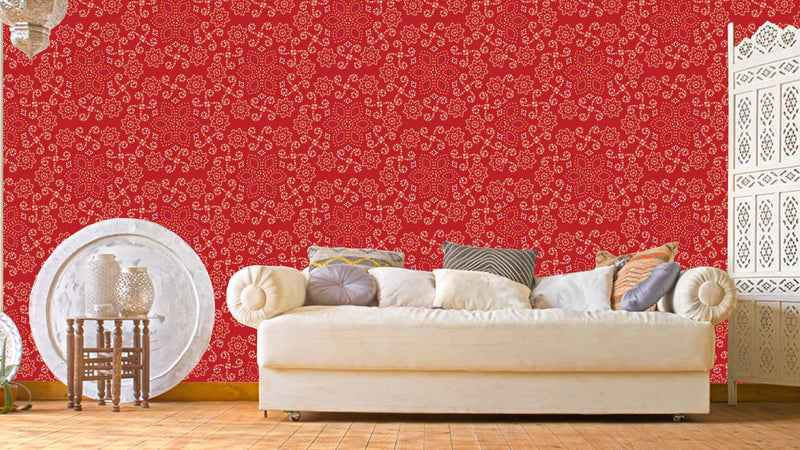 Vintage Red Ethnic Pattern Wallpaper