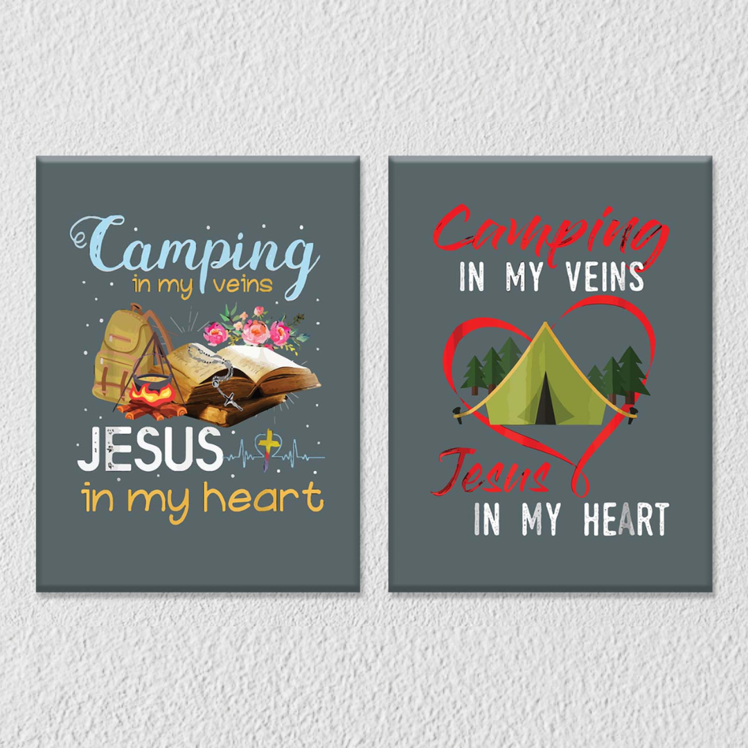 Jesus And Camping Wall Art, Set of 2