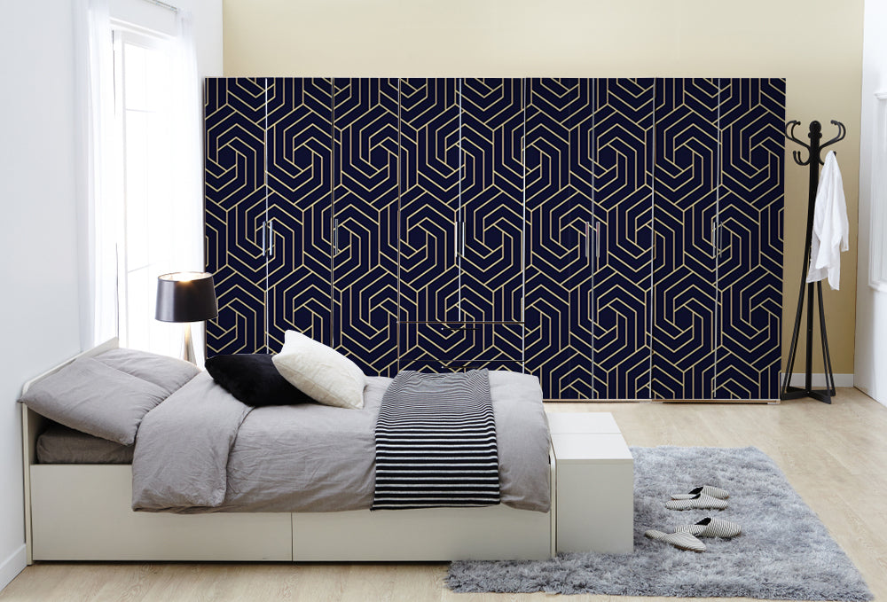 Golden Line 3D Sketch Art Self Adhesive Sticker For Wardrobe