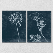 Blue White Floral Art, Set Of 2