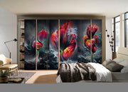 Pink Flower Painting Self Adhesive Sticker For Wardrobe