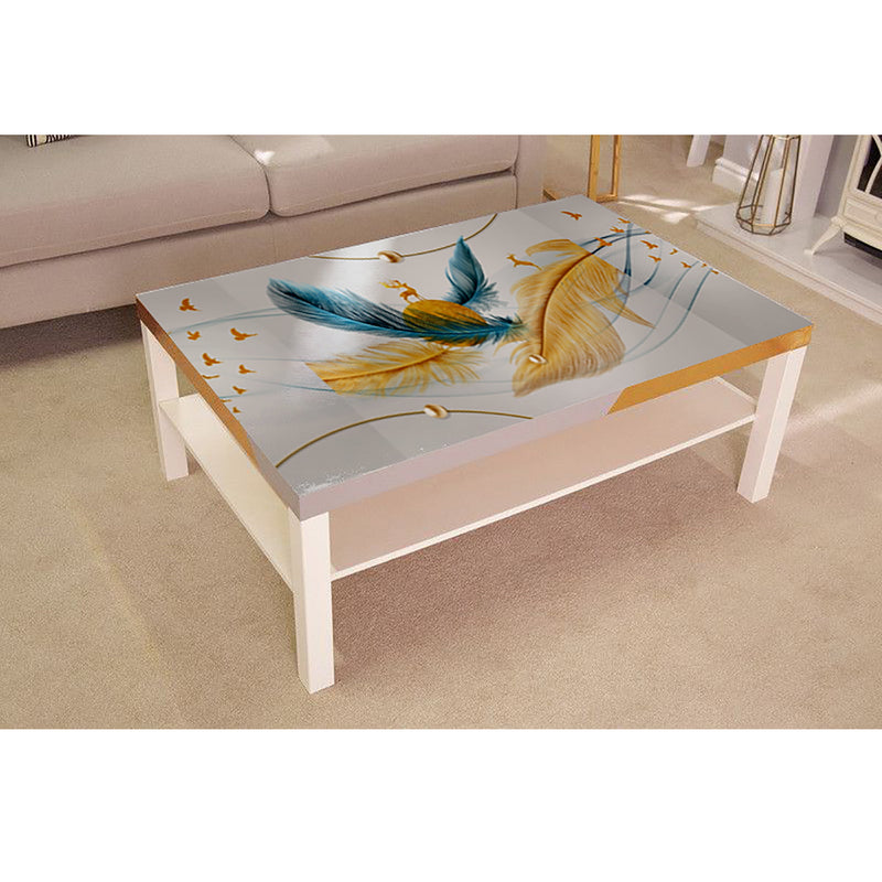 Golden Blue Feathers Painting Self Adhesive Sticker For Table