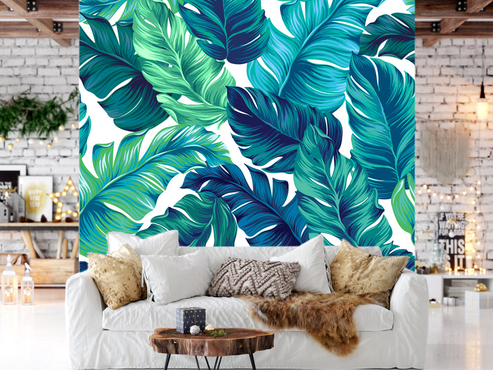 Green large Leaves Customized Wallpaper