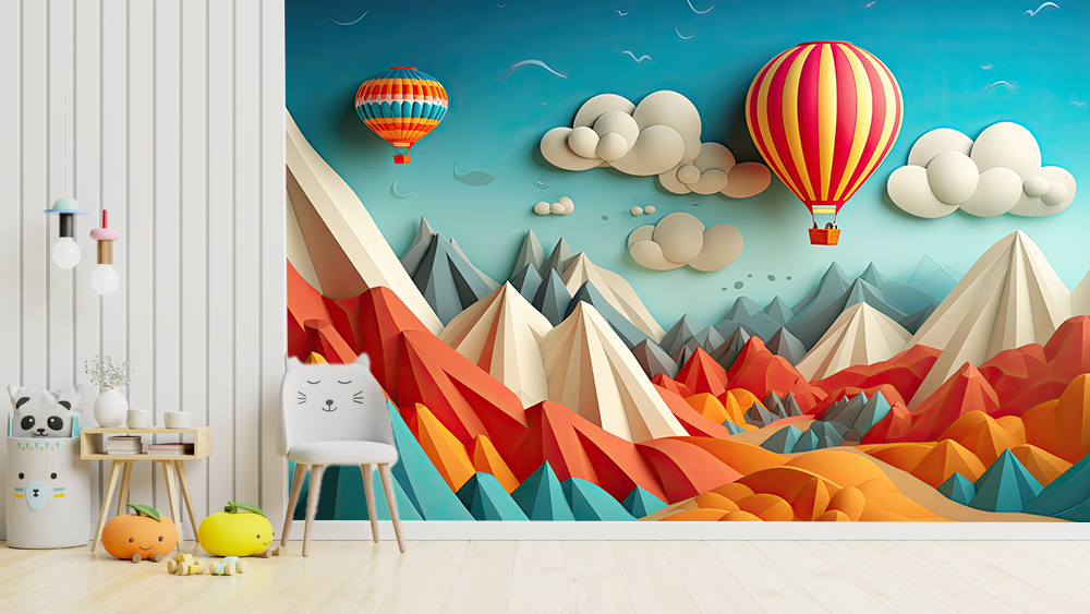 3D Beautiful Orange Parachute Kid Wallpaper