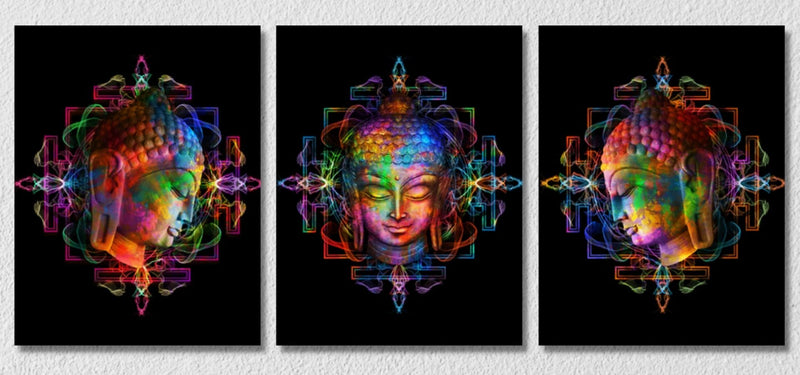 Psychedelic Buddha Face, Set Of 3