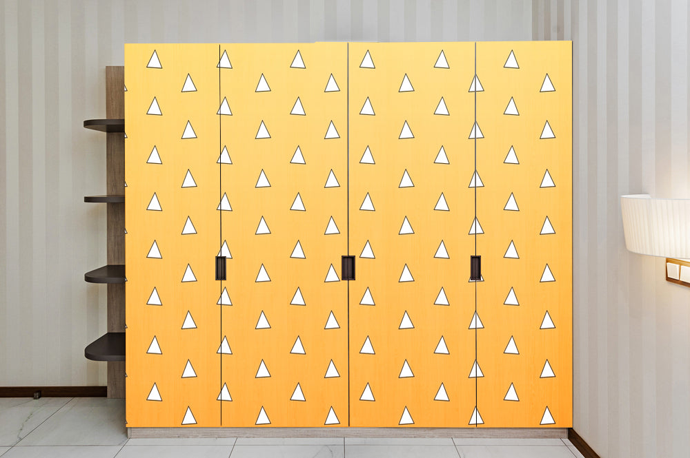 White Triangle In Yellow Self Adhesive Sticker For Wardrobe