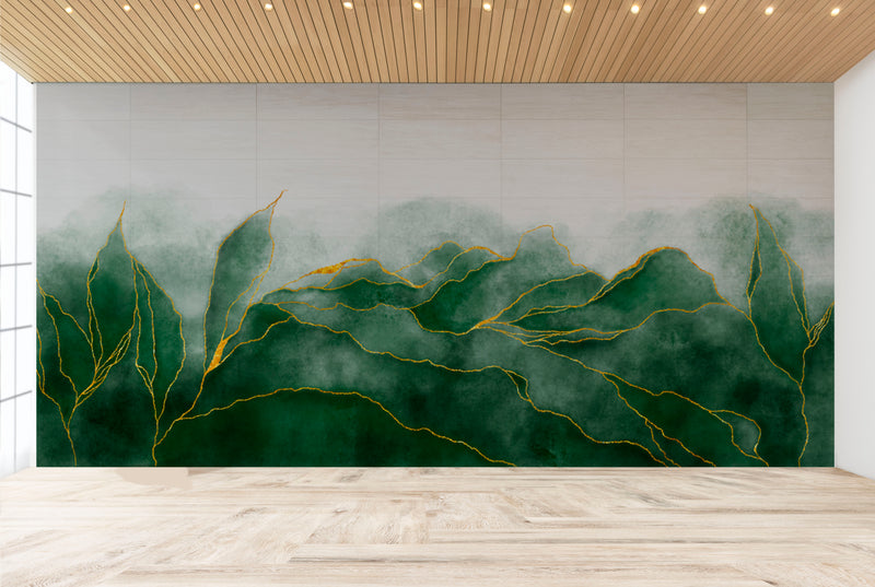 Green Leaf Marble Effect Wallpaper