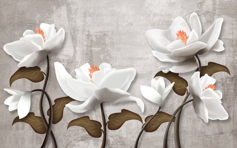 White Flowers With Brown Leafs Self Adhesive Sticker For Table