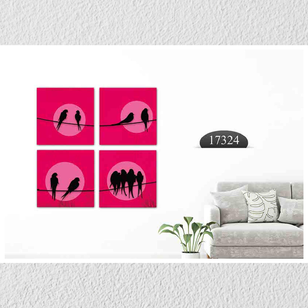 Birds Pink Art, Set Of 4