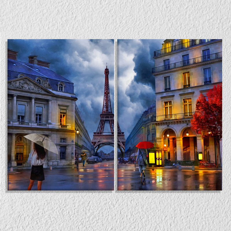Eiffel Tower And Rain, Set Of 2