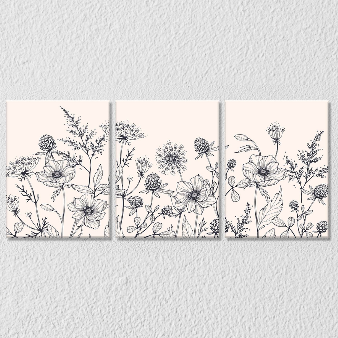 Black Floral, Set Of 3