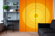 Om In Yellow Mandala Art Self Adhesive Sticker For Wardrobe