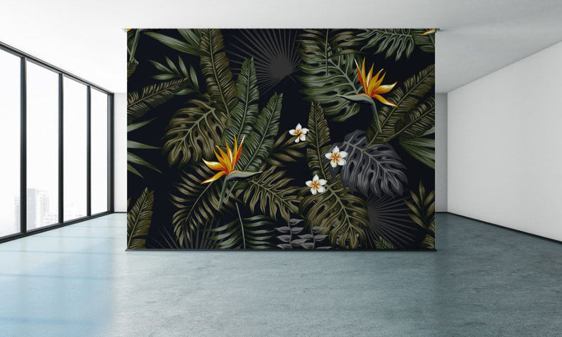 Black Botanical Tropical Wallpaper