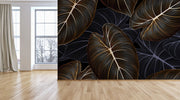 Golden Silver Leaf Tropical Wallpaper