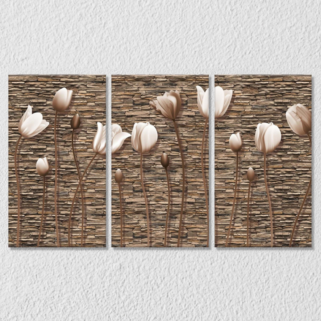 Brown Modern Art Floral, Set Of 3