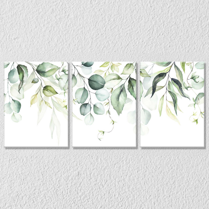Green White Floral Wall Art, Set Of 3