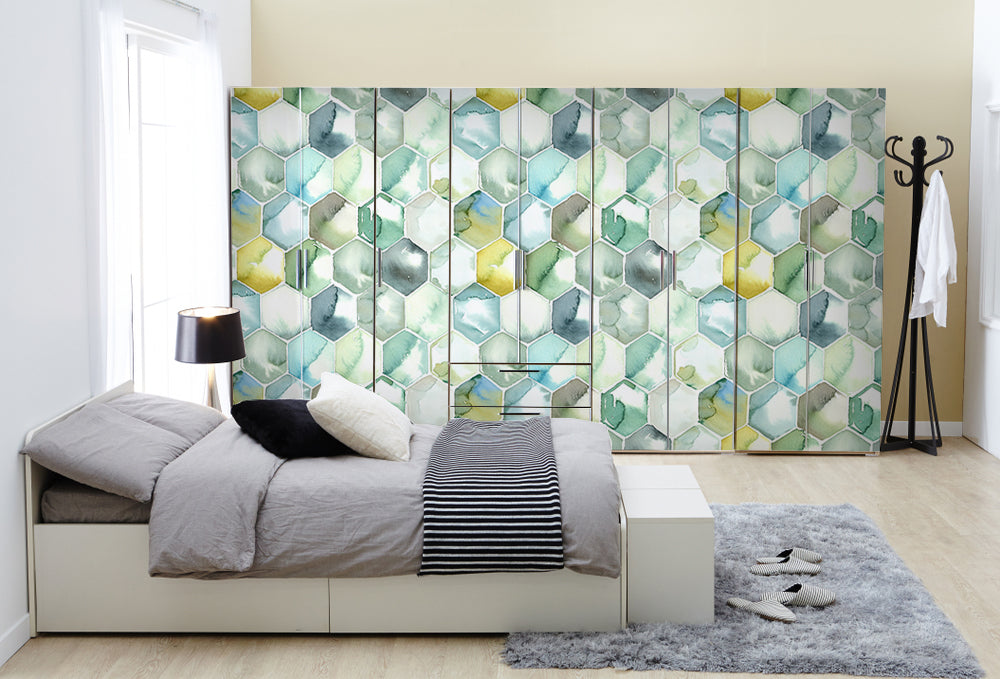 Colourful Hexagonal Pattern Self Adhesive Sticker For Wardrobe