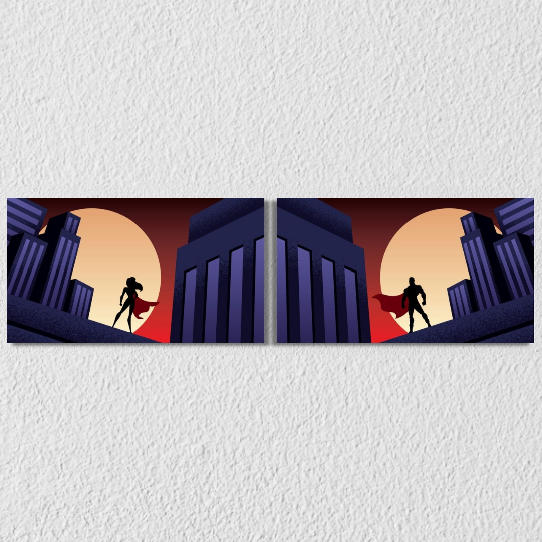Superman And Superwoman Art, Set Of 2