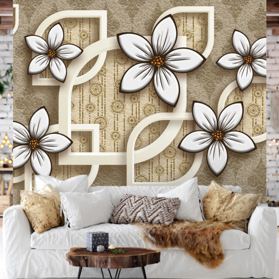White 3D Flower Customize Wallpaper