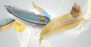 Golden Feather Self Adhesive Sticker For Wardrobe