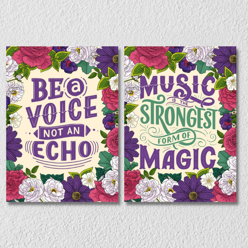 Floral Music Quote Wall Art, Set Of 2