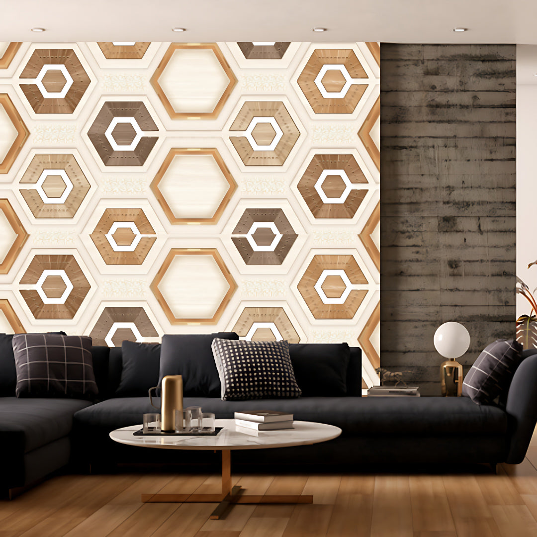 Geometric brown tiles Customised Wallpaper