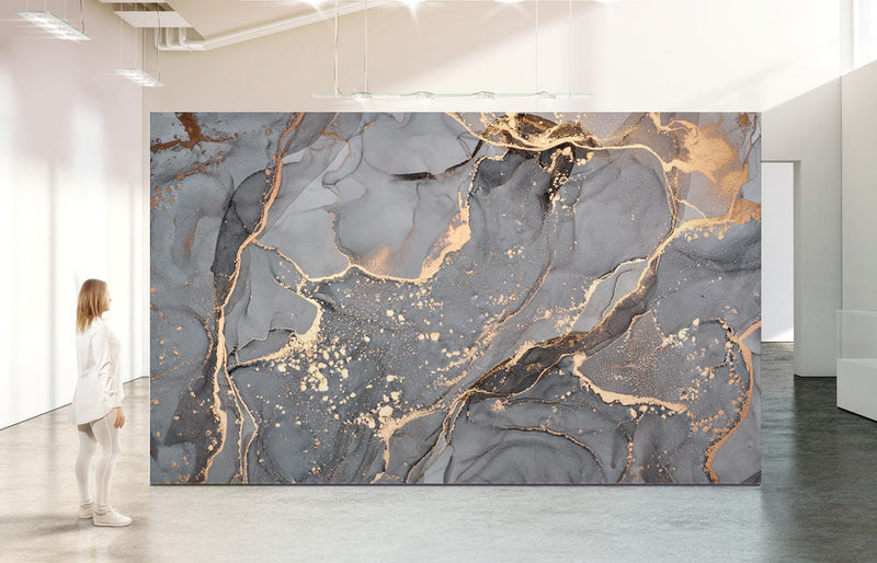 Grey And Golden Marble Effect Wallpaper