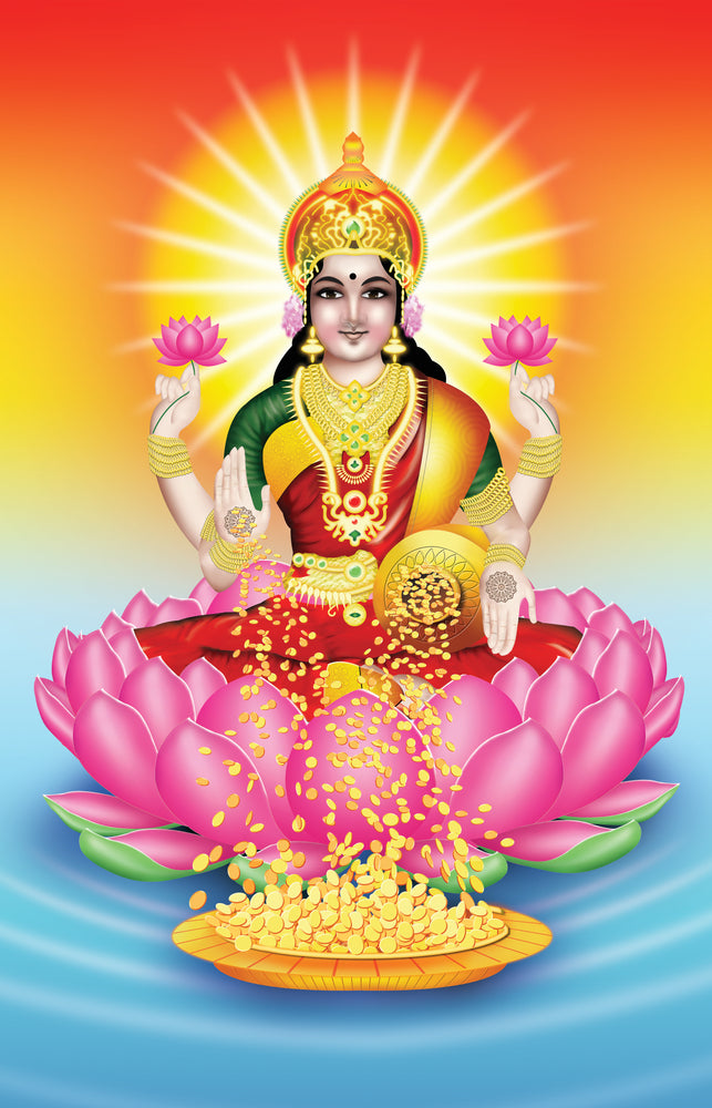 Laxmi Sitting On Lotus Self Adhesive Sticker Poster