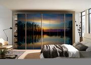 Sunset Near lake Painting Self Adhesive Sticker For Wardrobe