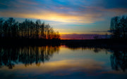 Sunset Near lake Painting Self Adhesive Sticker For Wardrobe