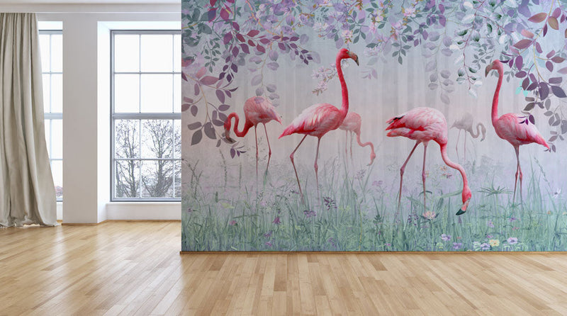 Beautiful Flamingos On Ground Tropical Wallpaper