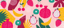Mix Fruit Art In Pink Self Adhesive Sticker For Refrigerator