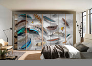 Colourful Feathers Self Adhesive Sticker For Wardrobe