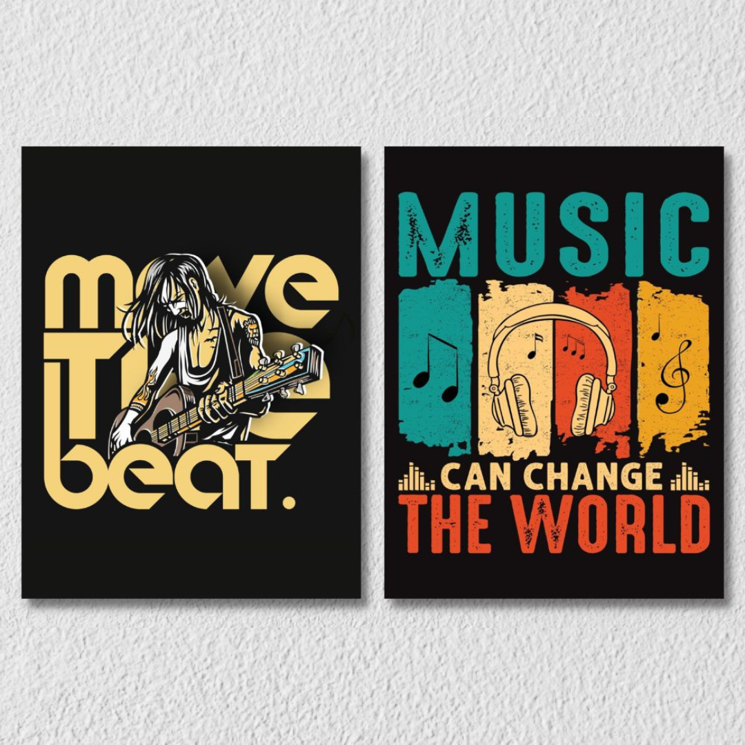 Guitar And Headphone Music Quote Wall Art, Set Of 2