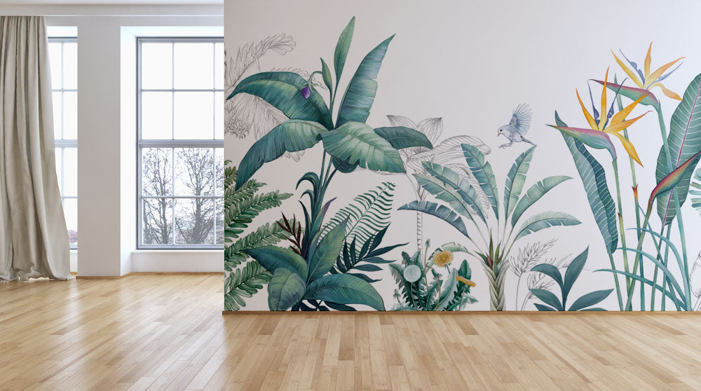 Banana Leaf With Bird Tropical Wallpaper