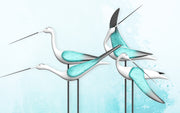 Blue white Birds Painting Self Adhesive Sticker For Wardrobe