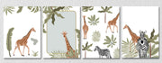Zebra And Giraffe Foliage Art, Set Of 4