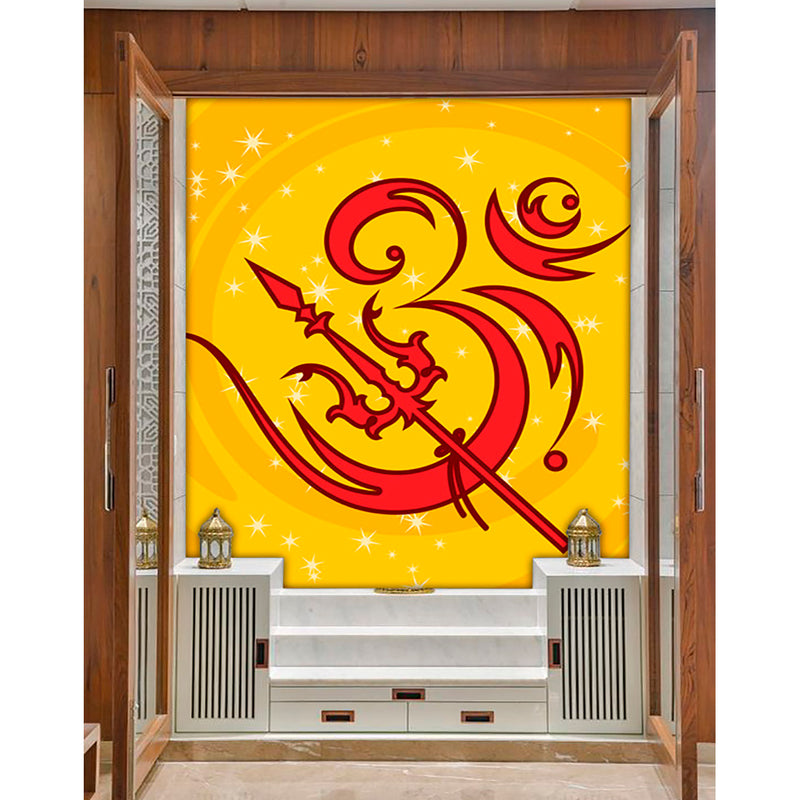 Om With Trishul Self Adhesive Sticker Poster