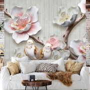 3D Floral bird pink wallpaper