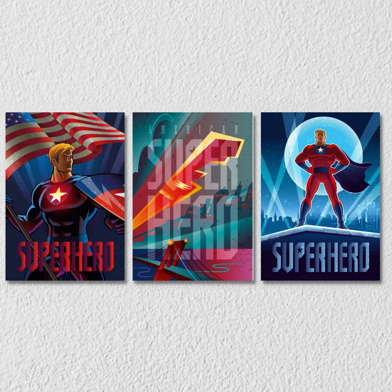Superhero Wall Poster, Set Of 3