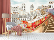 Cute cartoon train theme wallpaper
