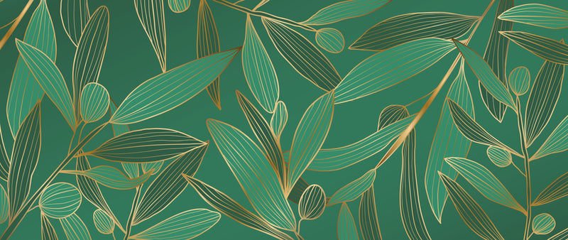 Golden Green Leafs Design Self Adhesive Sticker For Cabinet