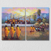 Monks In Village, Set Of 2