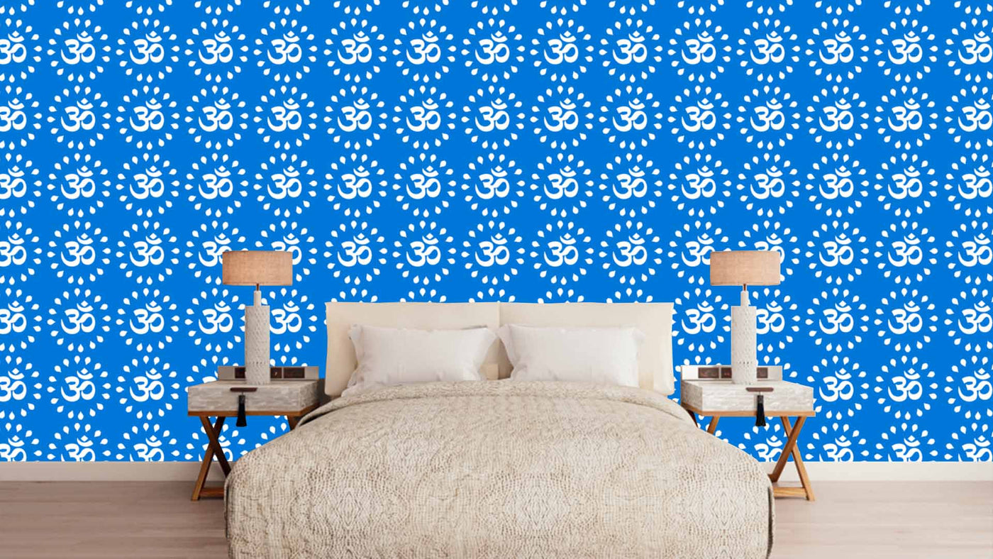 Om Blue pattern wallpaper