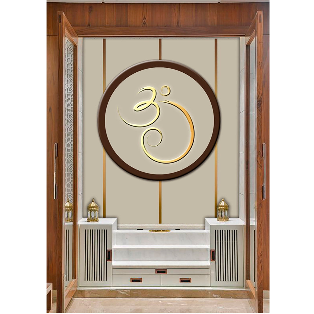 Golden Om In Black Round Art Self Adhesive Sticker Poster