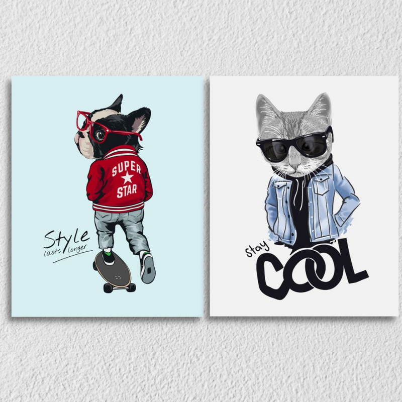 Stay Cool Cat Art, Set Of 2