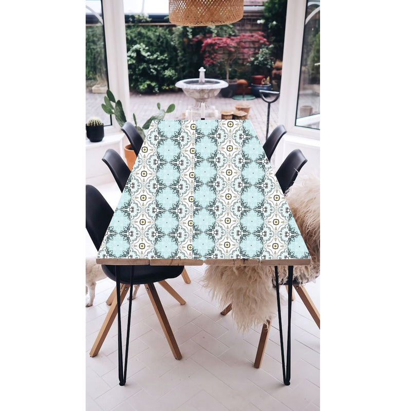 Blue Mandala Tiles Pattern Art Self Adhesive Sticker For Table