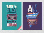 Green And Blue Music Player Wall Art, Set Of 2