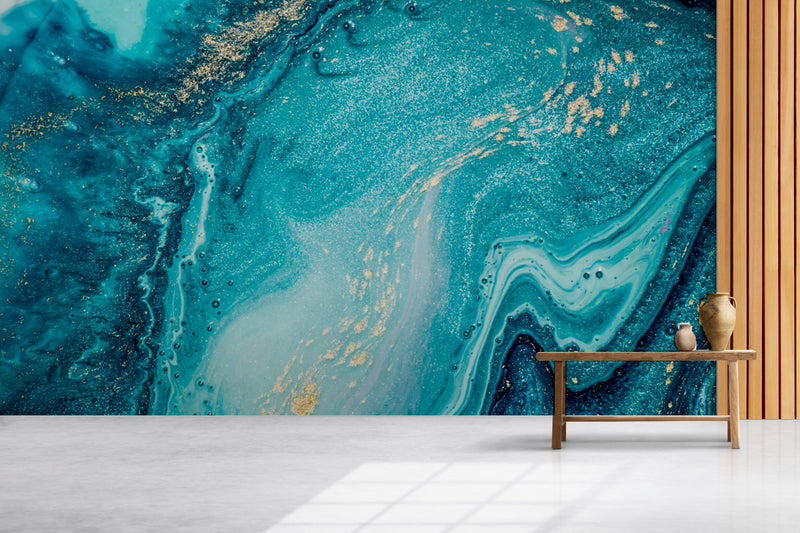 Greenish Blue Marble Effect Wallpaper